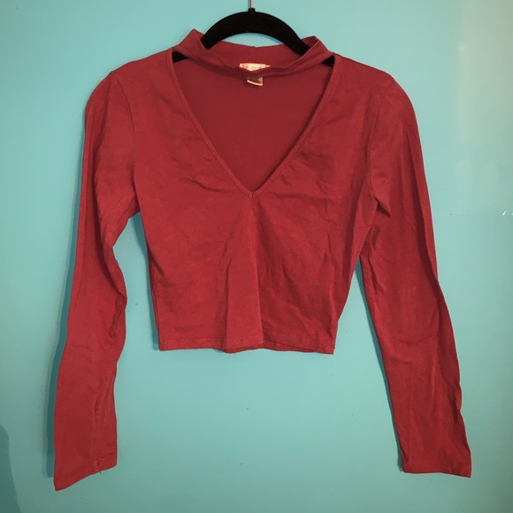 Bozzolo Tops - Mauve Deep-V Crop Top